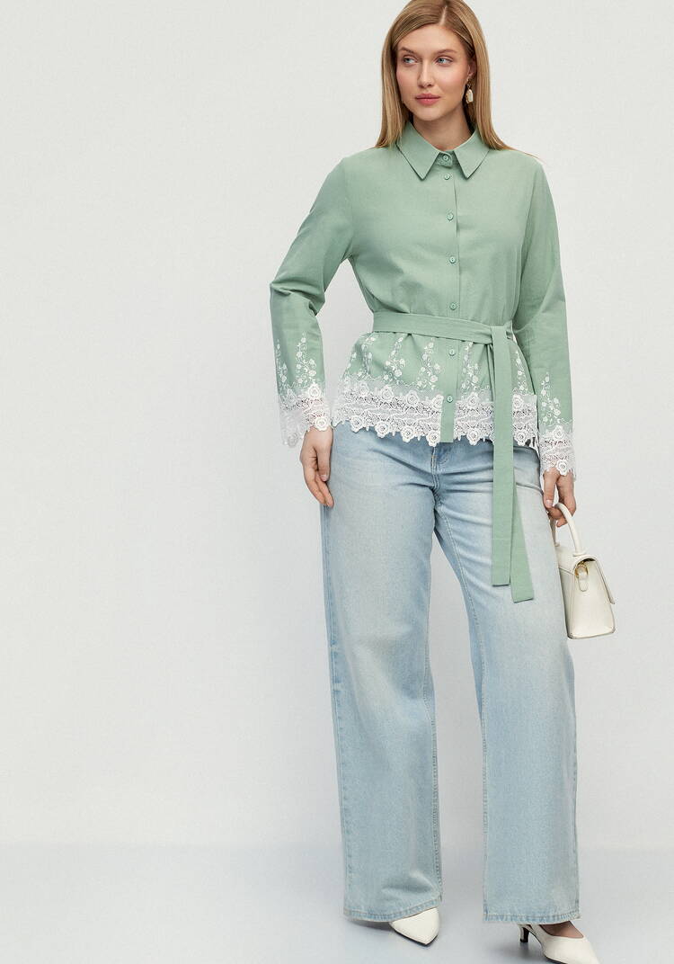 Блуза с кружевом на пуговицах Роуз шир.  750, рис. 8