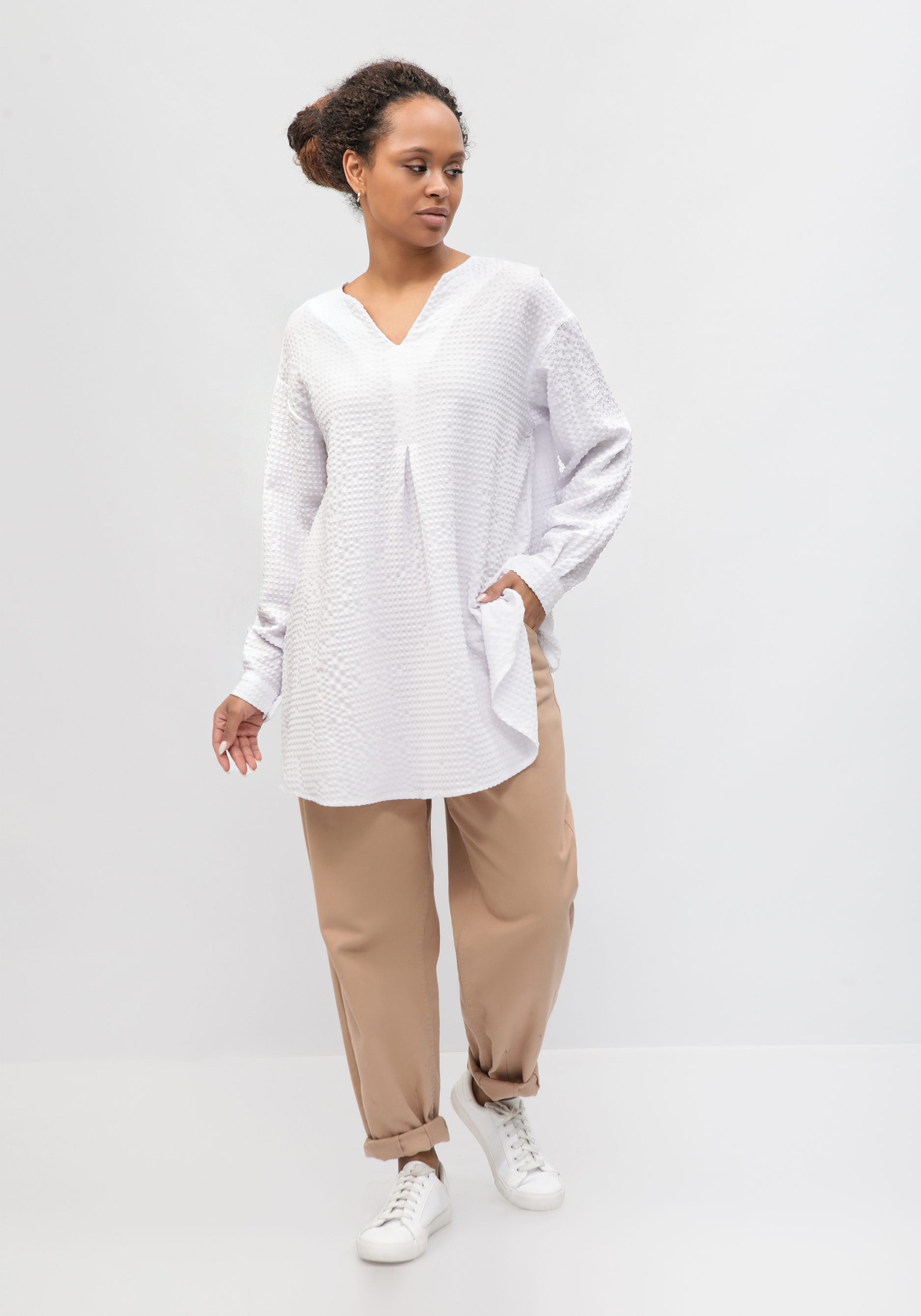 Блуза с мягкой складкой свободного кроя Frida, цвет белый, размер 58-60 - фото 3