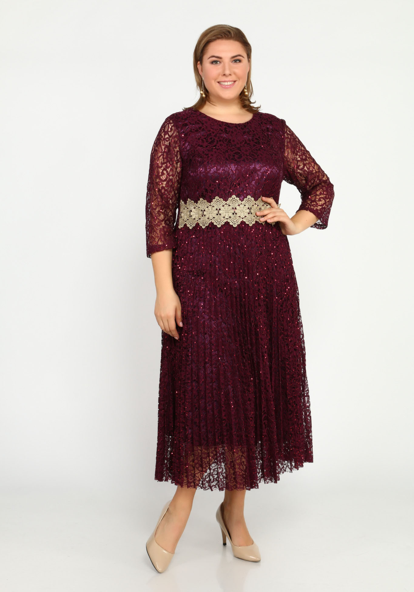 Платье-макси с кружевными вставками Bel Fiore, размер 50, цвет баклажановый - фото 1