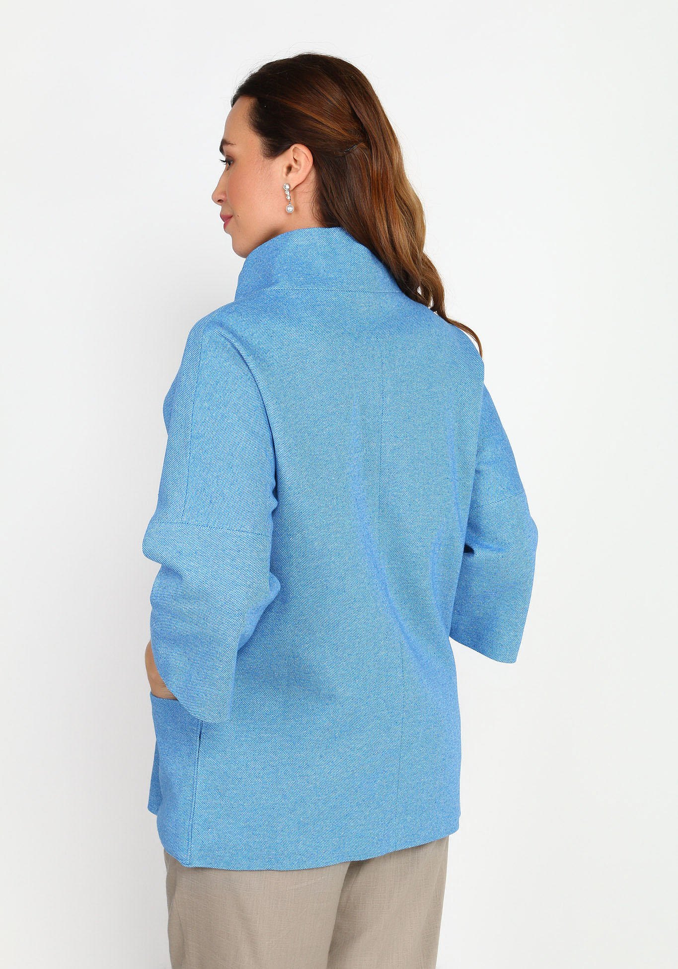 Пальто облегченное с воротником-стойкой Новое Время, размер 48, цвет синий укороченная модель - фото 6