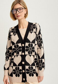 Кардиган прямой на пуговицах с рисунком