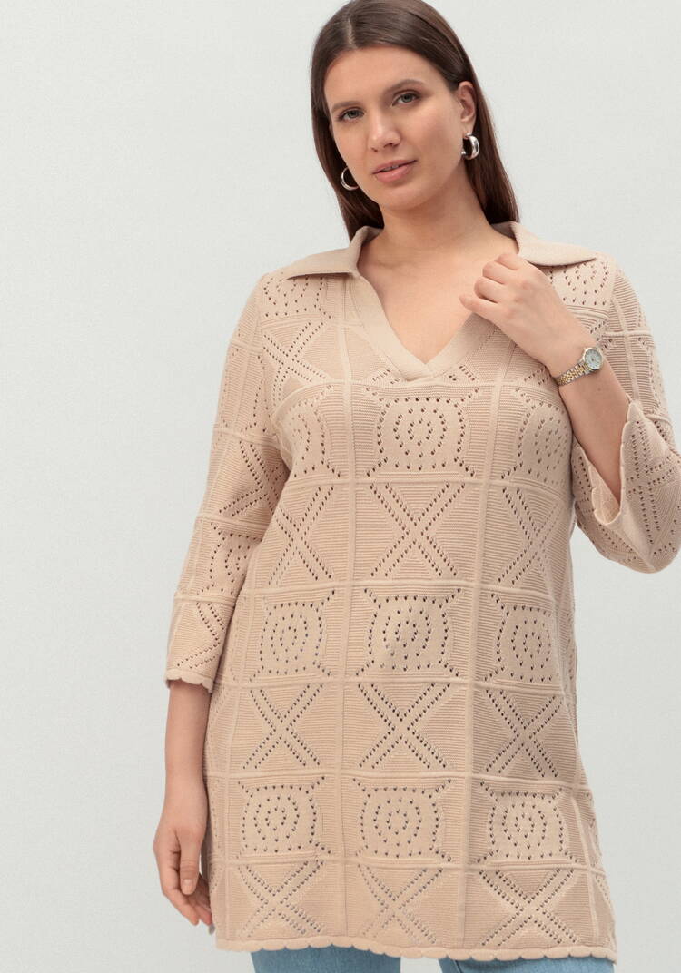 Туника с ажурным рисунком и воротником поло шир.  750, рис. 25