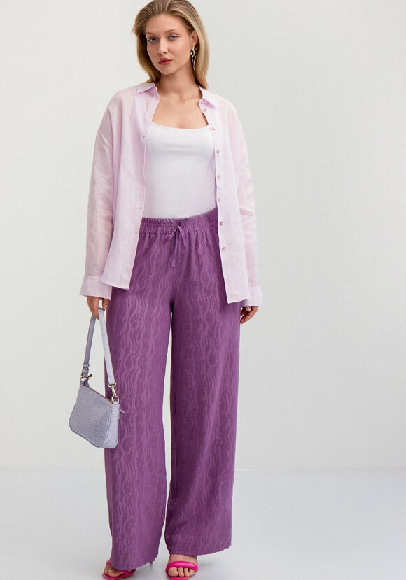 Брюки широкие с оригинальным принтом на ткани шир.  580, рис. 16