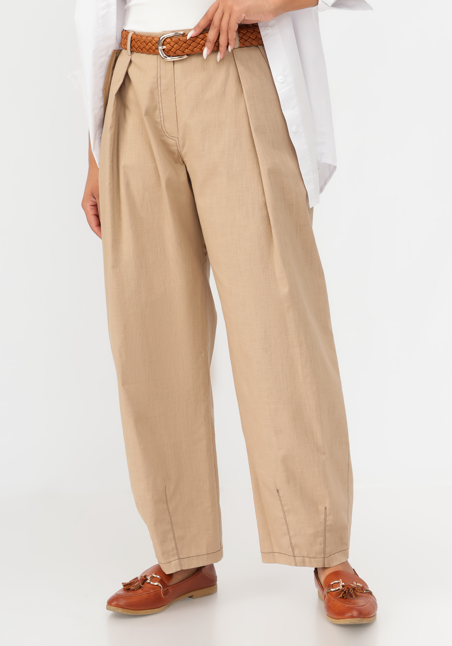 

Брюки-бананы изо льна, Бежевый