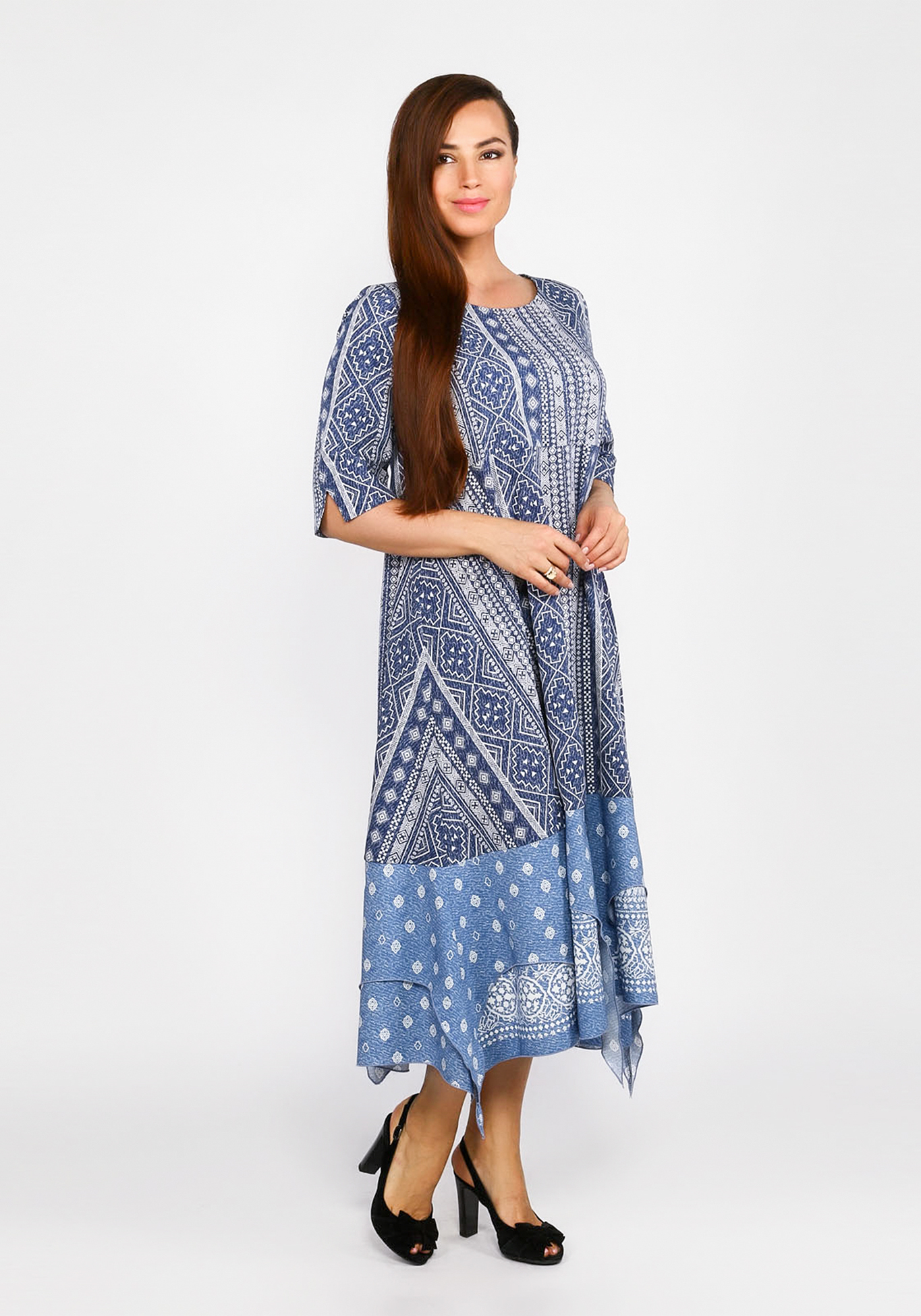 Платье свободного кроя с асимметричным низом Mio Imperatrice, размер 52, цвет синий - фото 2