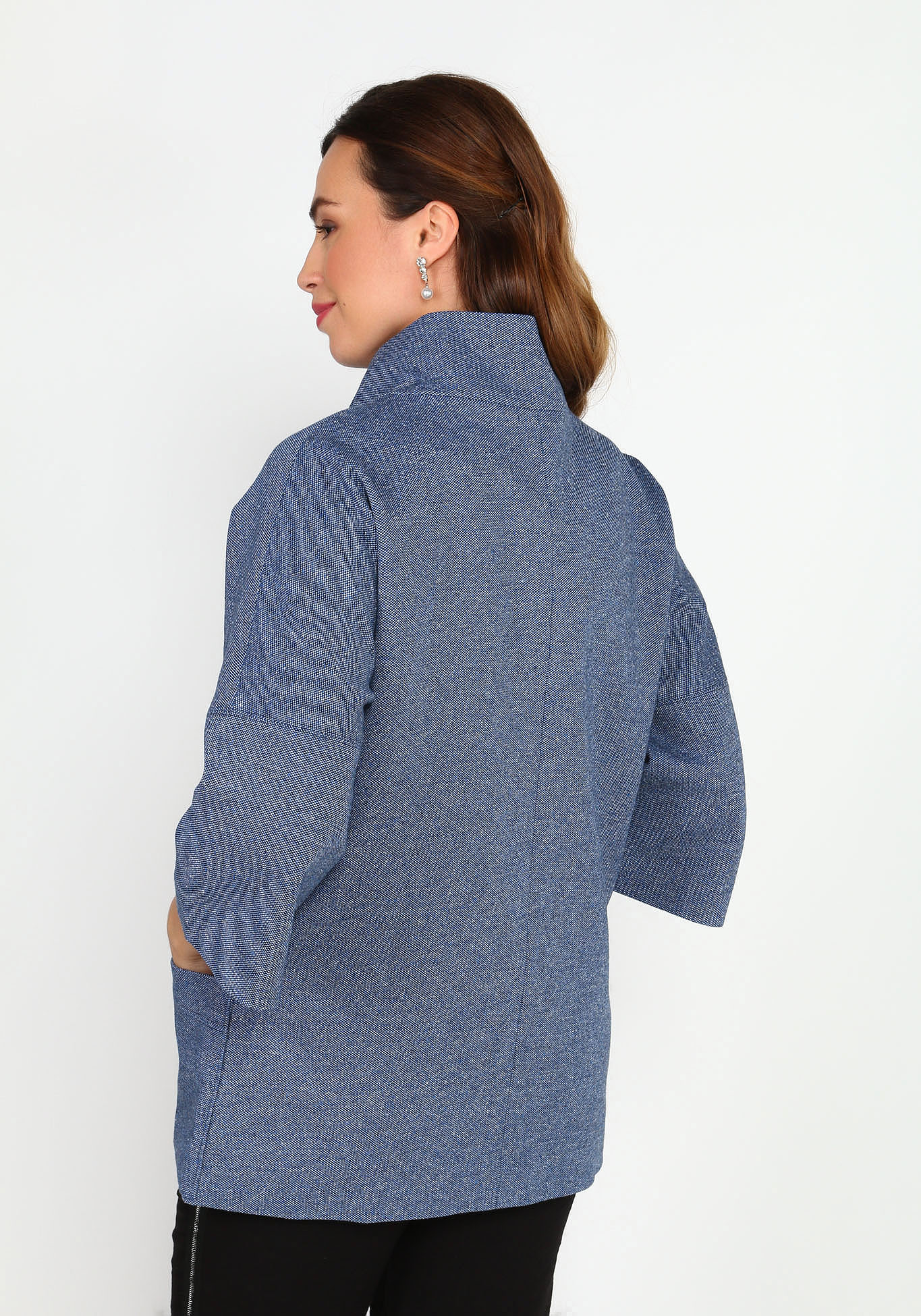 Пальто облегченное с воротником-стойкой Новое Время, размер 48, цвет синий укороченная модель - фото 2