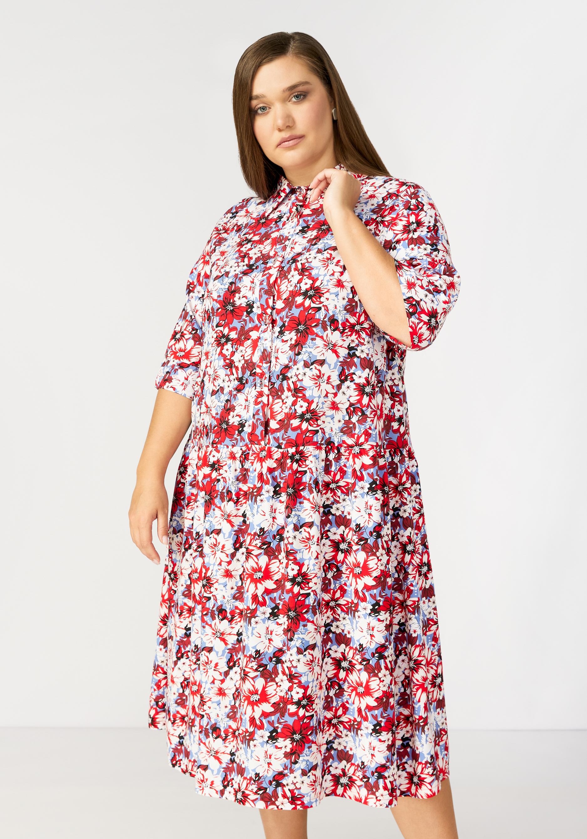 Платье с цветочным принтом и рукавом Bianka Modeno, размер 56 - фото 3