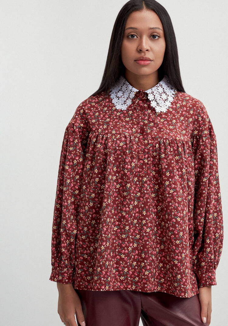 Блуза из микровельвета с ажурным воротником шир.  750, рис. 4