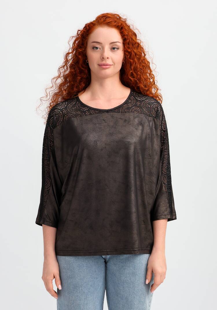 Блуза из матовой экокожи с кружевной отделкой шир.  750, рис. 4