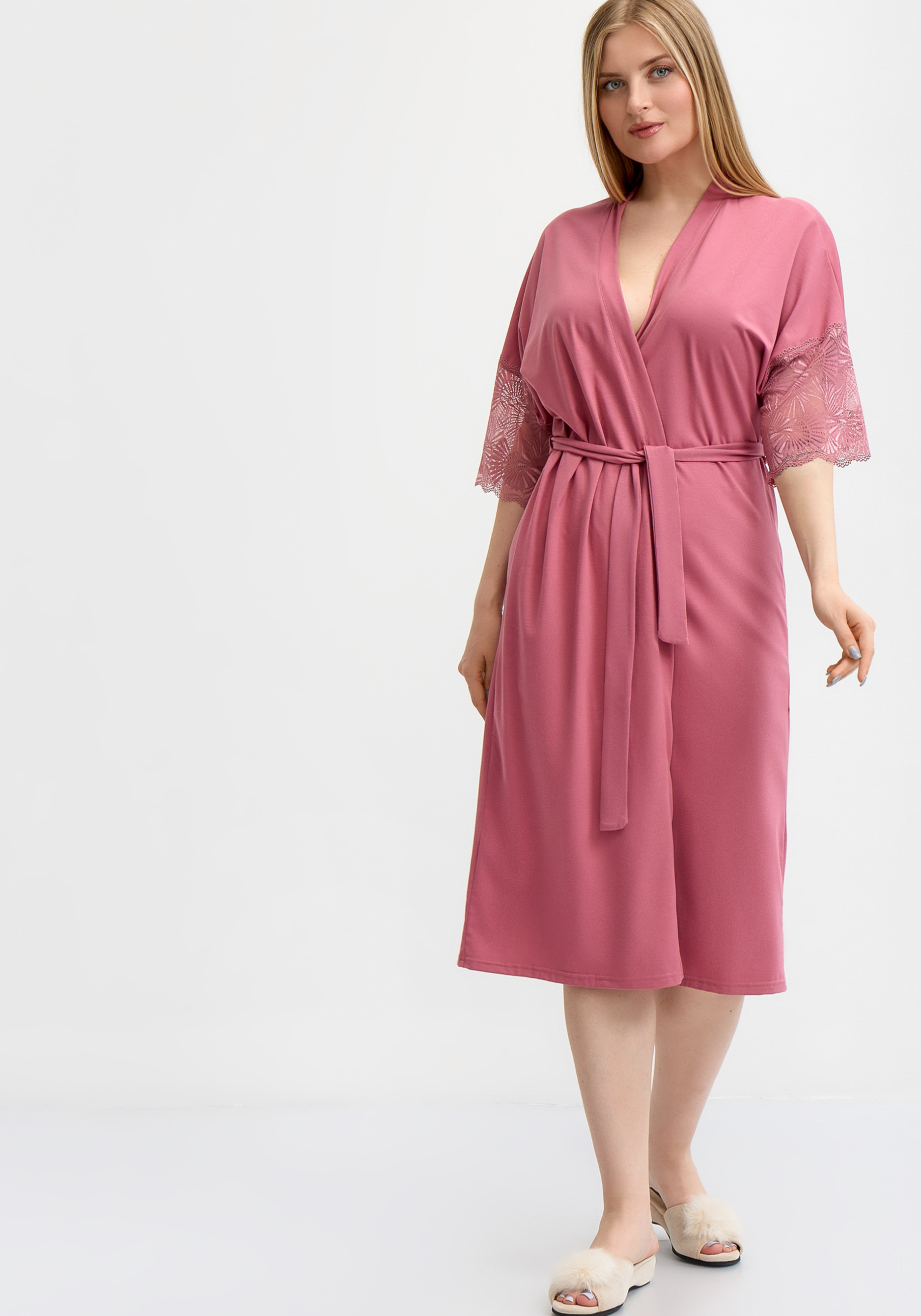 

Халат с отделкой кружевом, Фиолетовый