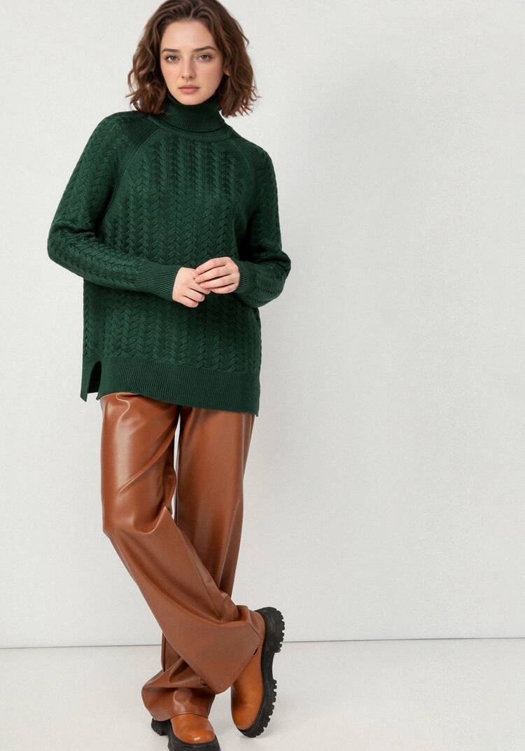 Свитер вязаный с косами и высоким горлом шир.  750, рис. 25