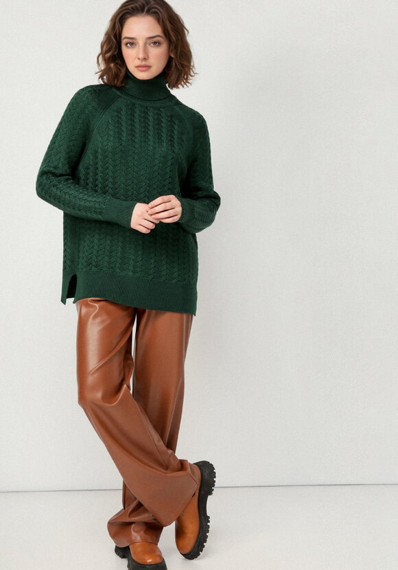 Свитер вязаный с косами и высоким горлом шир.  580, рис. 25