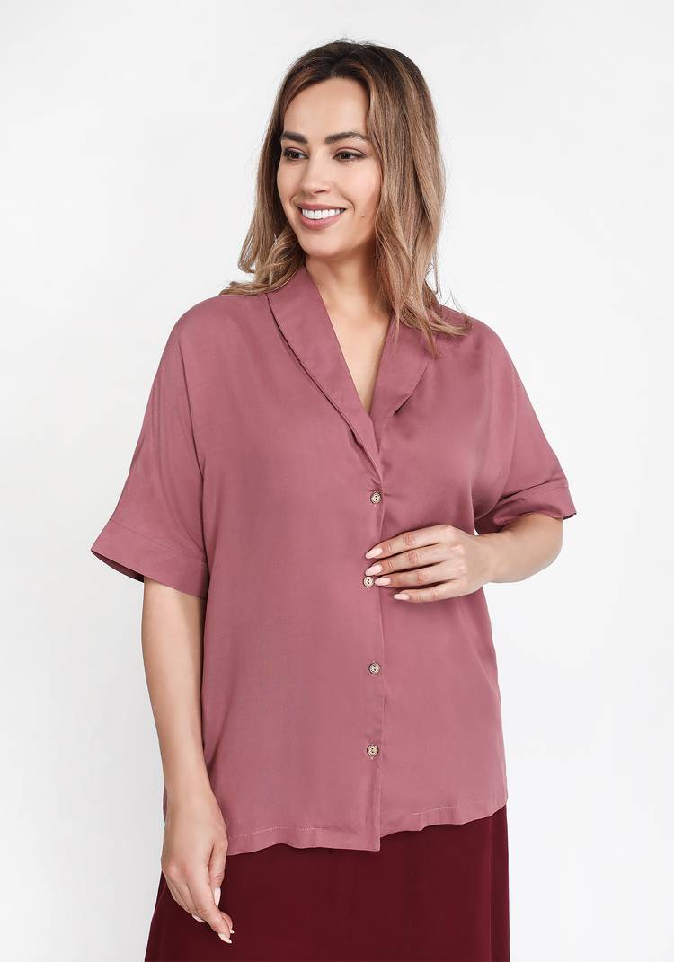 Блуза-рубашка однотонная на пуговицах шир.  750, рис. 6