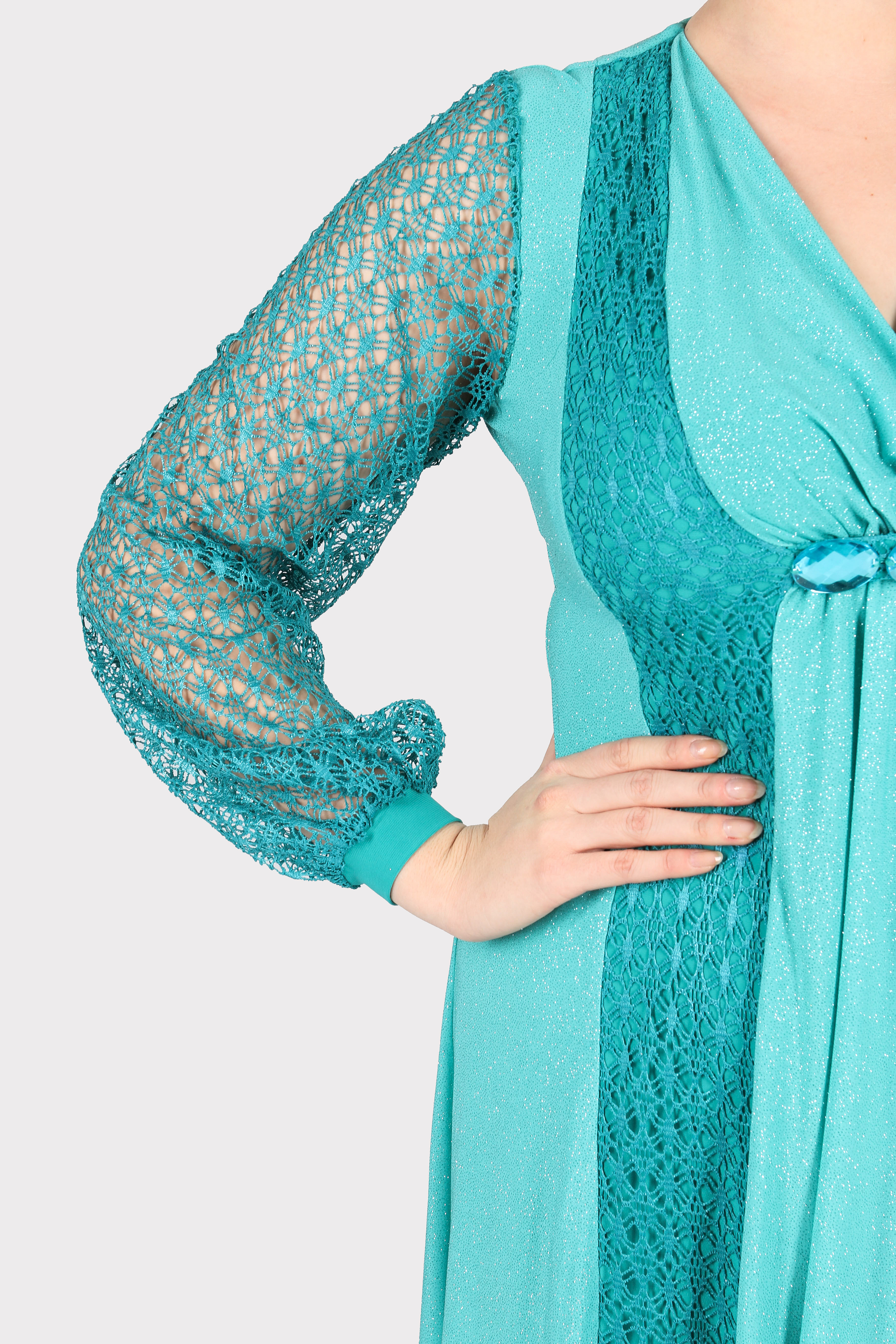 Платье-миди с украшением GalaGrosso, размер 52, цвет голубой - фото 3