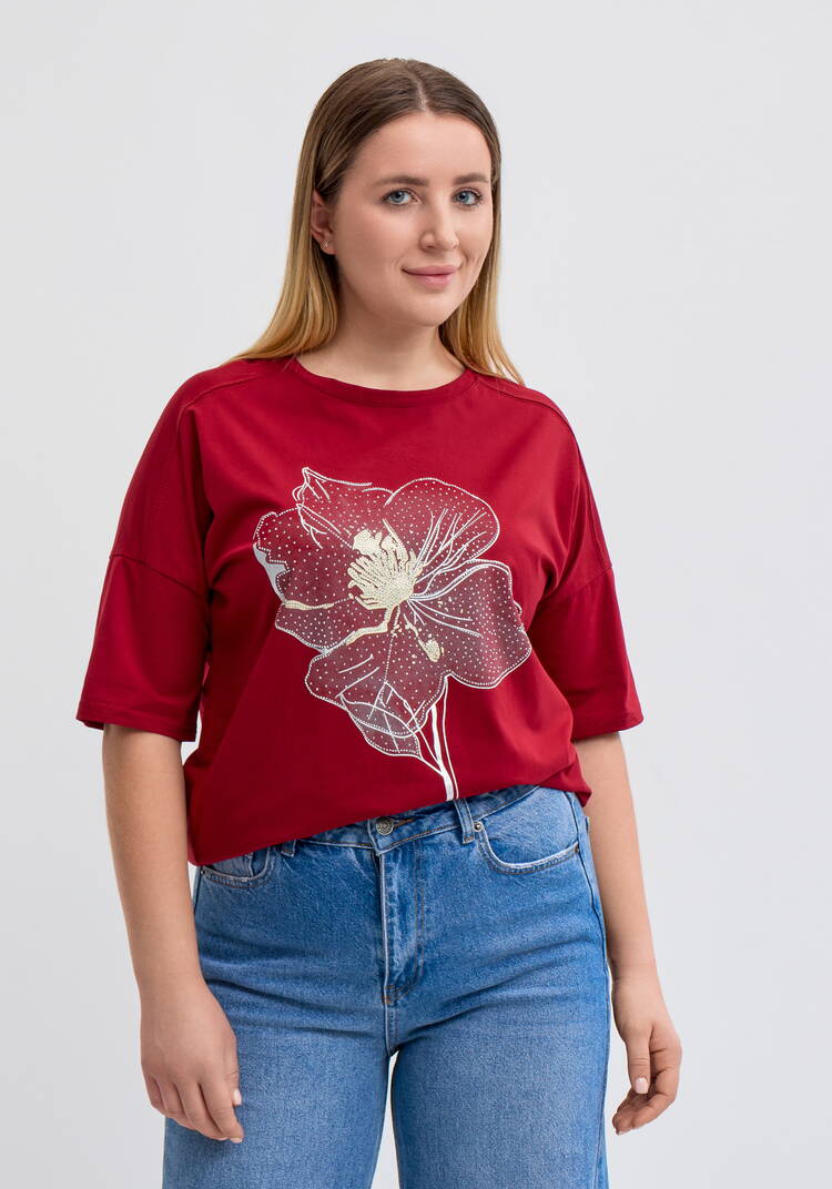 Футболка с цветочным принтом и стразами шир.  750, рис. 31