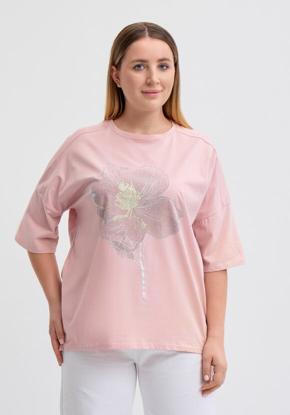 Футболка с цветочным принтом и стразами шир.  580, рис. 19