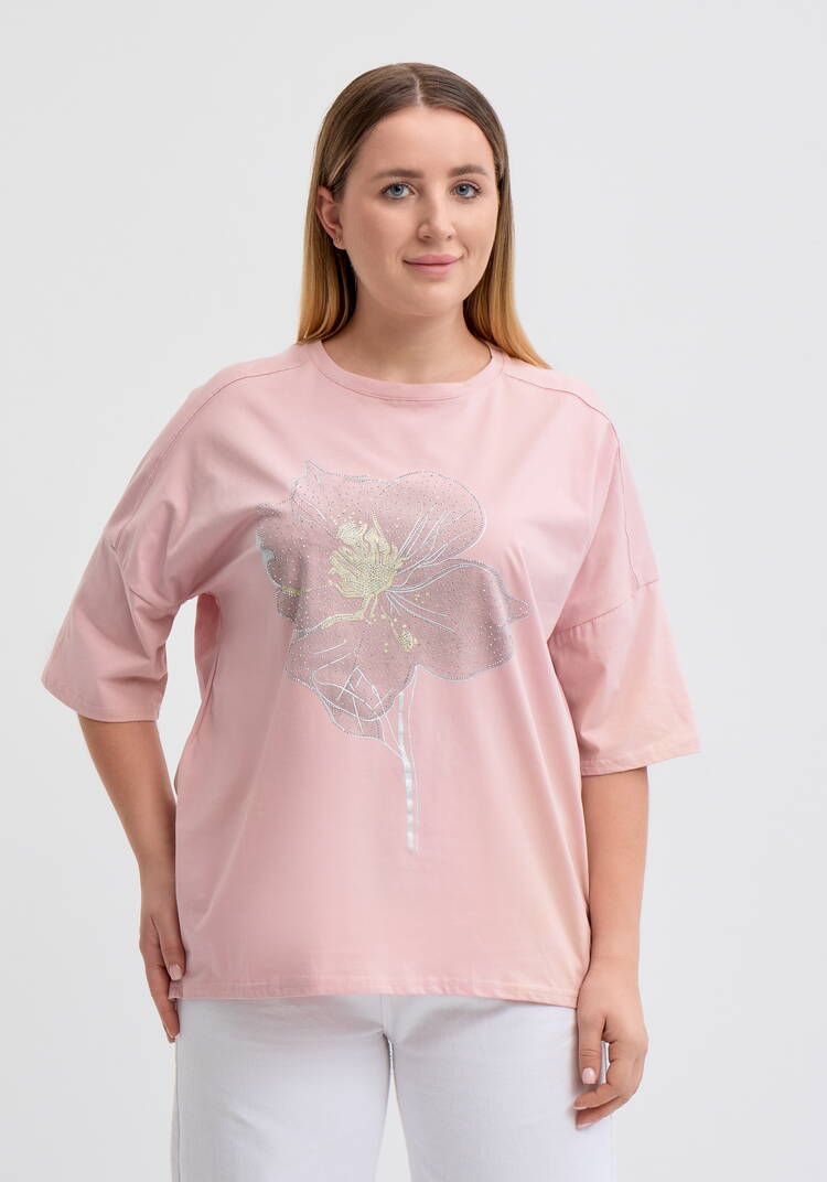 Футболка с цветочным принтом и стразами шир.  750, рис. 19