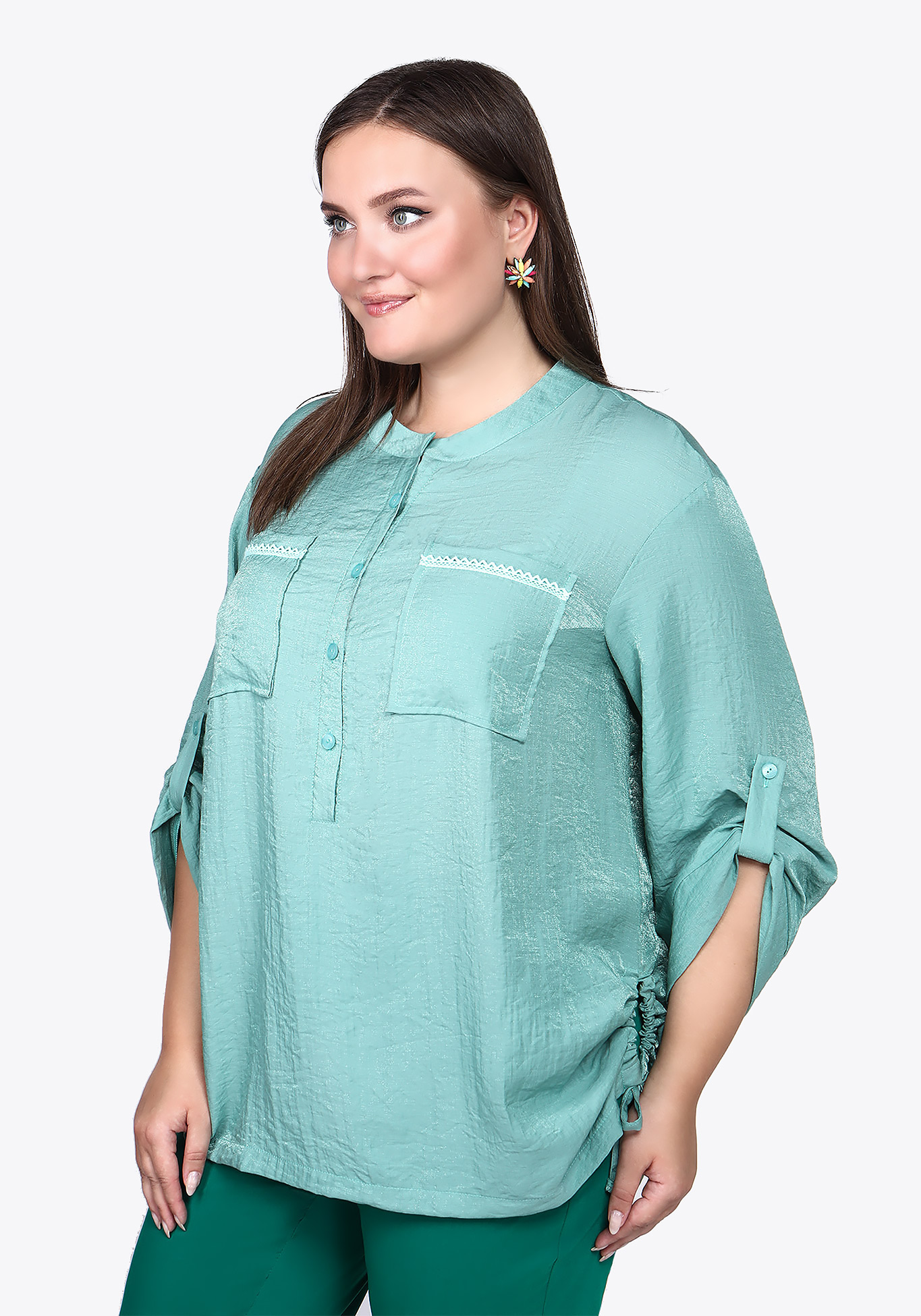Блуза "Чарующая красота" GalaGrosso, размер 48, цвет серо-зелёный - фото 1