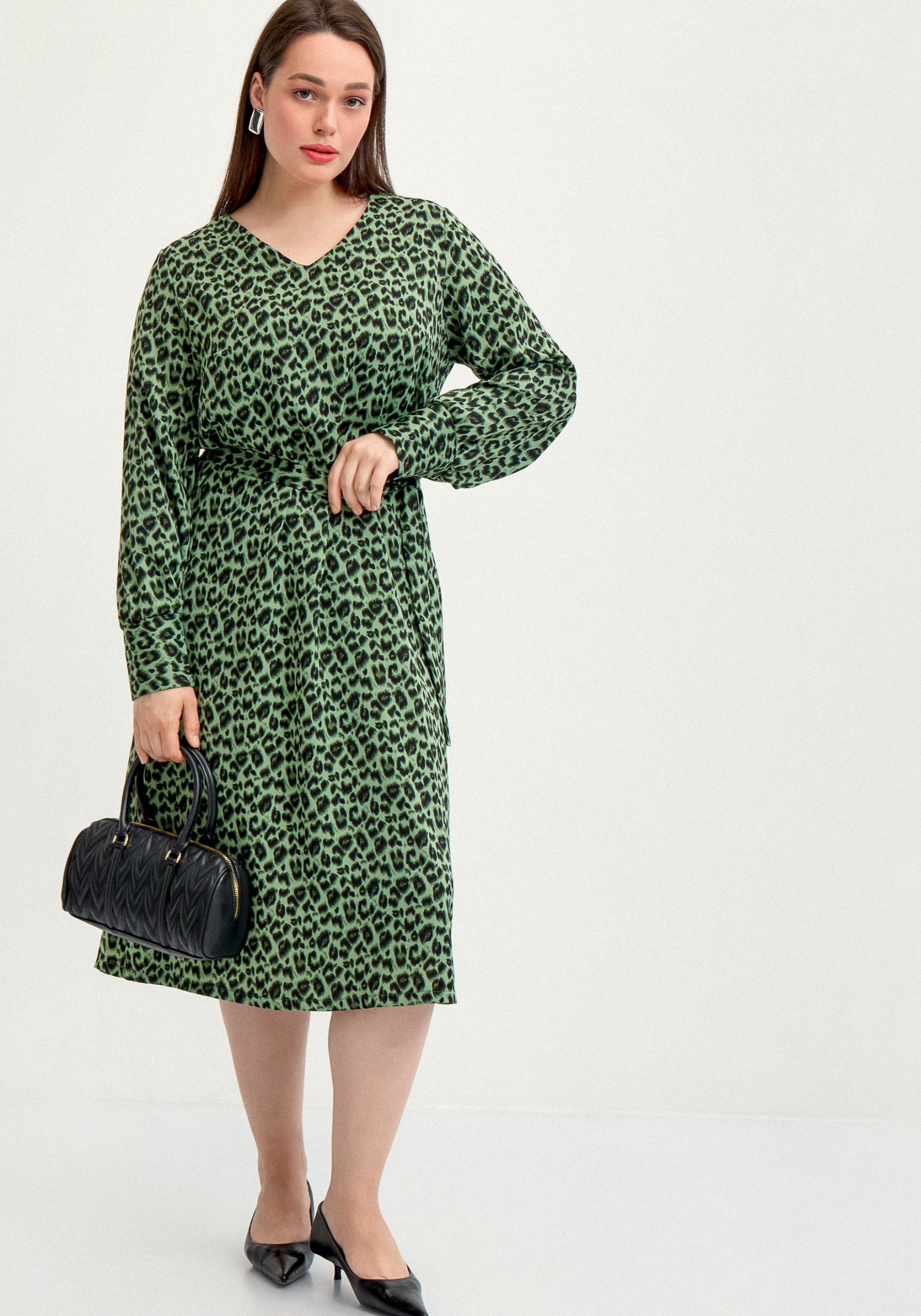 

Платье миди с анималистичным принтом, Белый