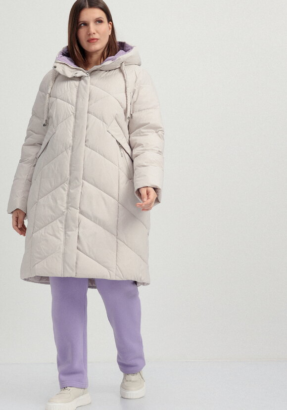 Пуховик с капюшоном и фактурной стежкой шир.  580, рис. 1