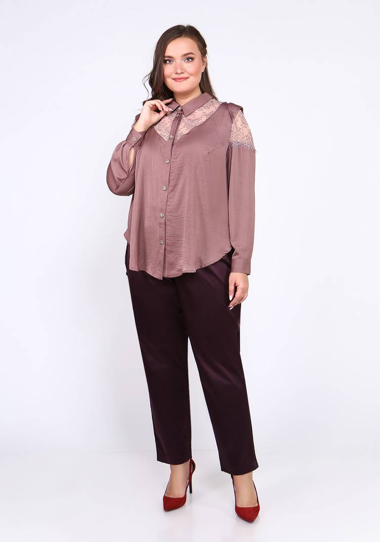 Блуза с кружевными вставками и воротником шир.  750, рис. 1