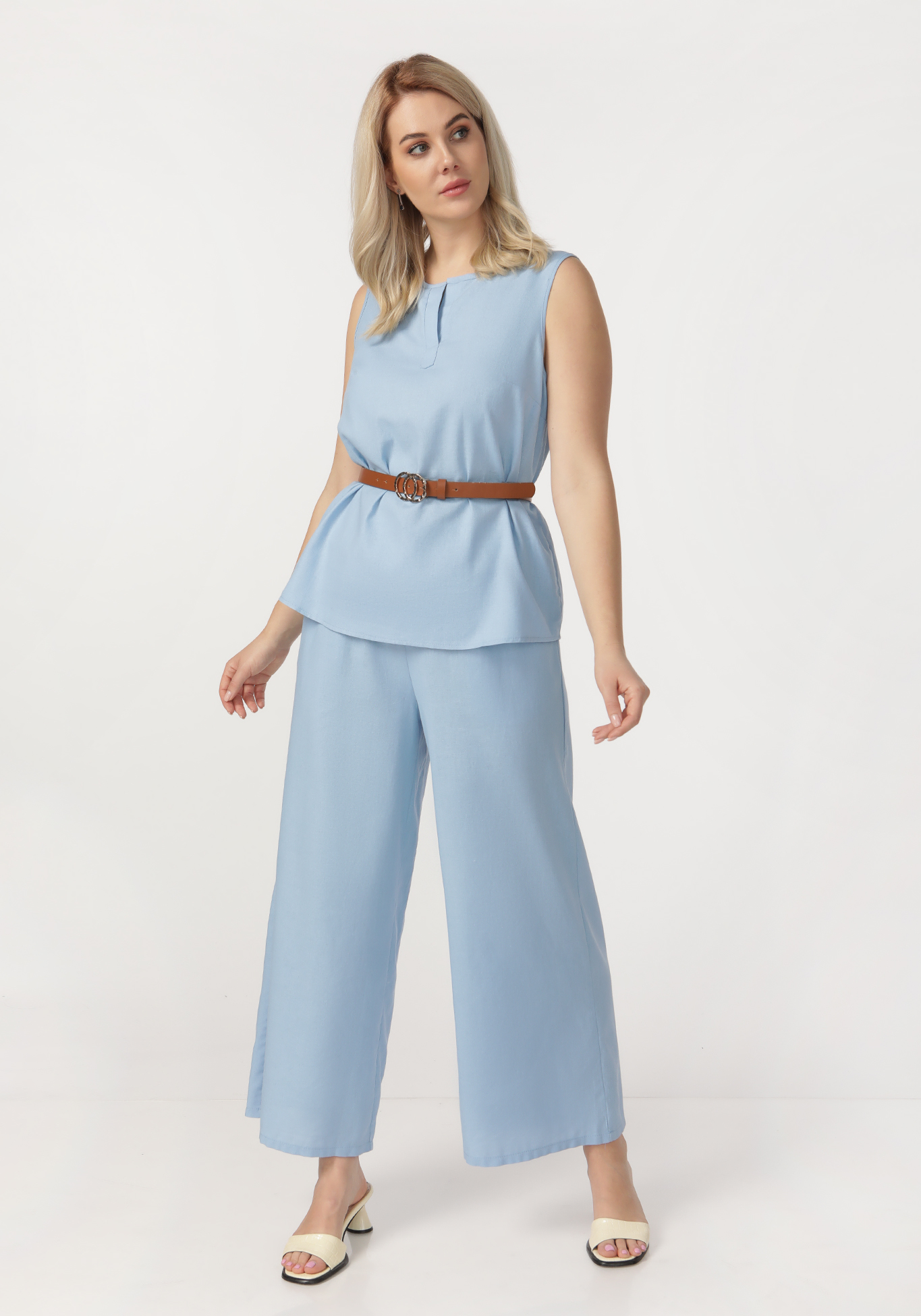 Блуза без рукавов с круглым вырезом, размер 64, цвет голубой - фото 10