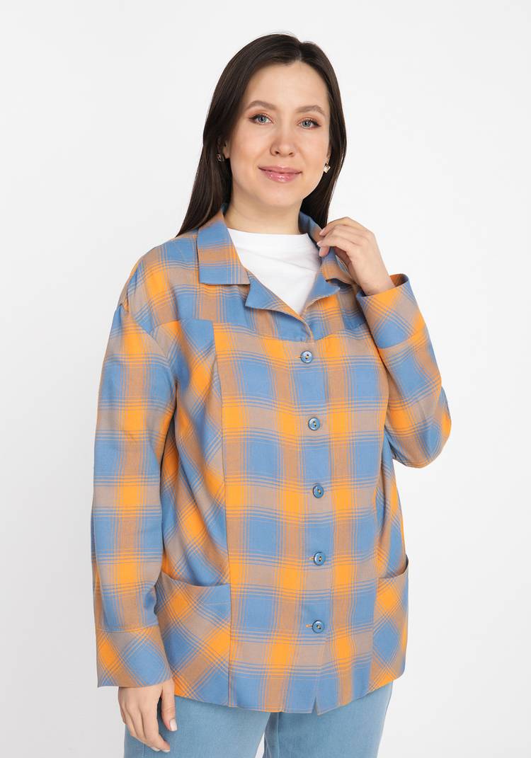Блуза в клетку с накладными карманами шир.  750, рис. 2