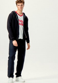 Брюки прямые из джинсовой ткани с карманами