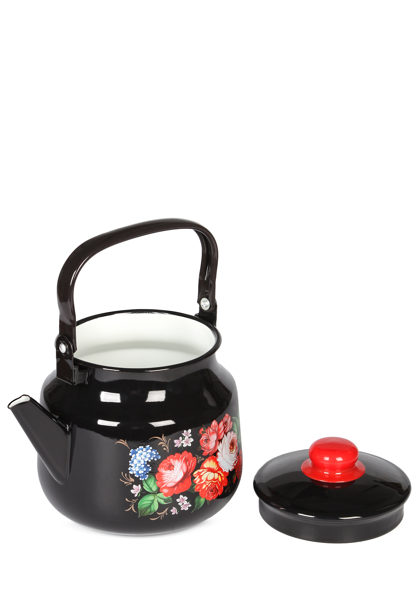 Чайник эмалированный "Жостовские мотивы" ЭСТЕТ Посуда, цвет черный с рисунком - фото 8