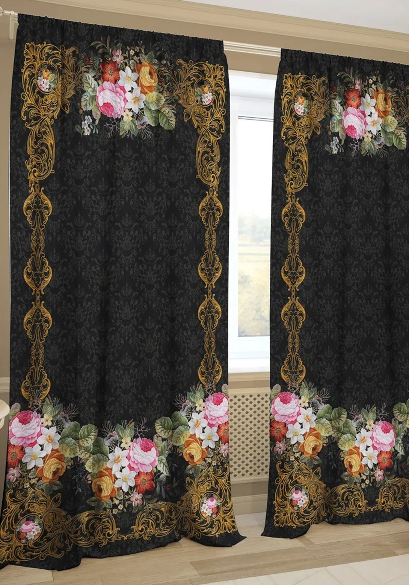 Комплект портьер «Минорный лад», цвет черный с цветами, размер 147*260 - фото 2