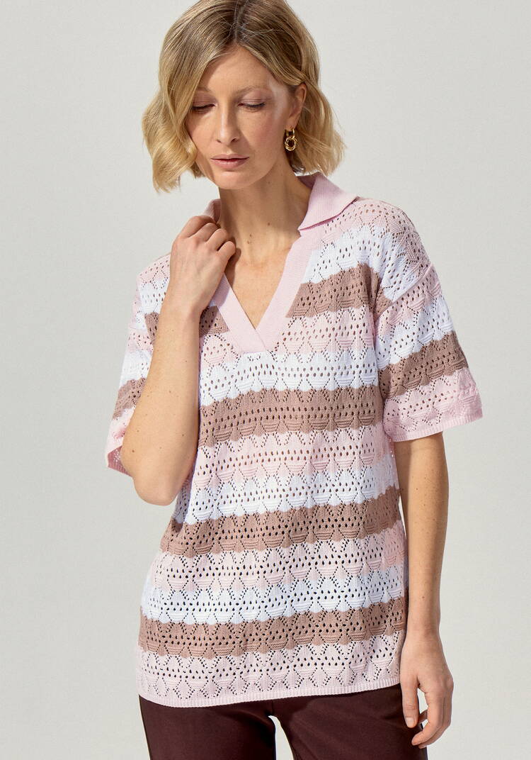 Джемпер-поло ажурный в полоску шир.  750, рис. 5