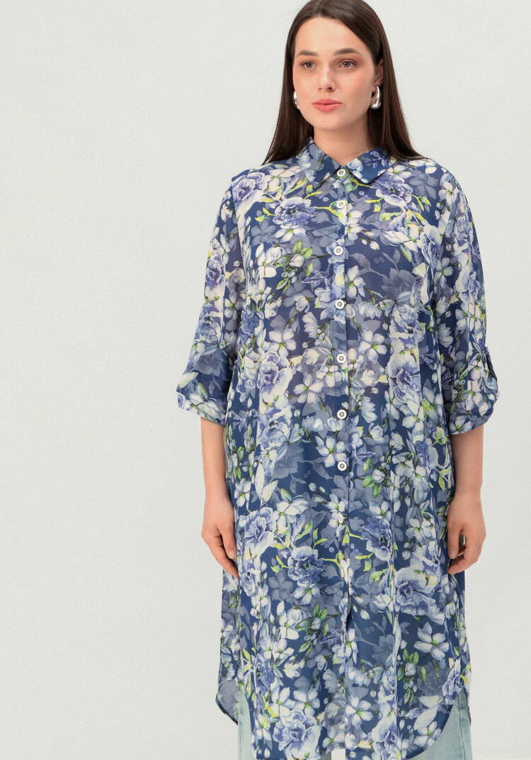 Рубашка удлинённая с цветочным принтом шир.  750, рис. 13