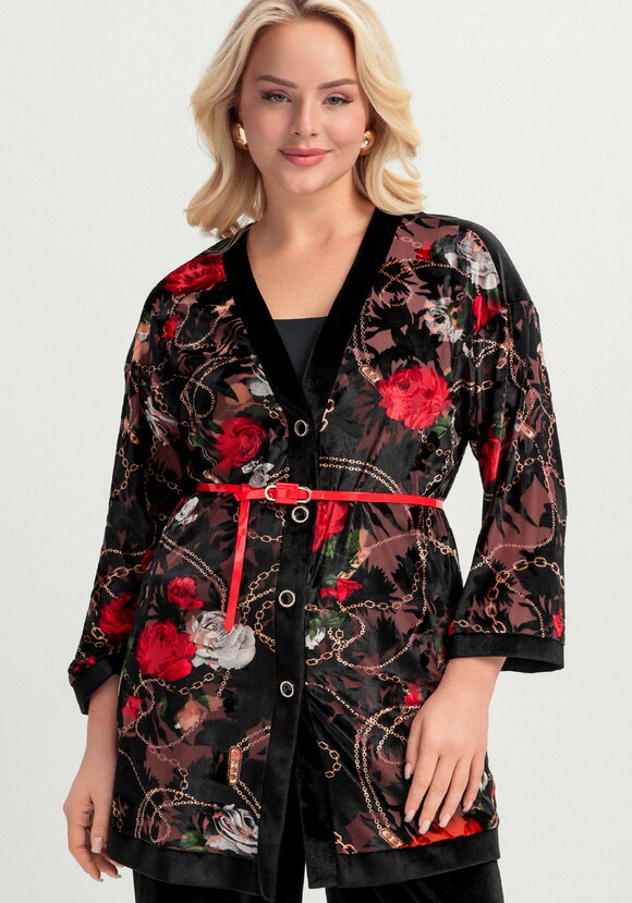 Кардиган из бархата с цветочным принтом шир.  580, рис. 8