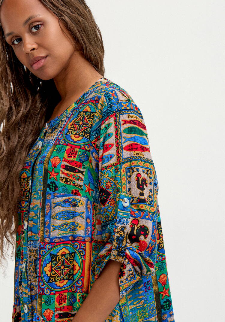 Удлиненное платье свободного кроя с принтом шир.  750, рис. 6