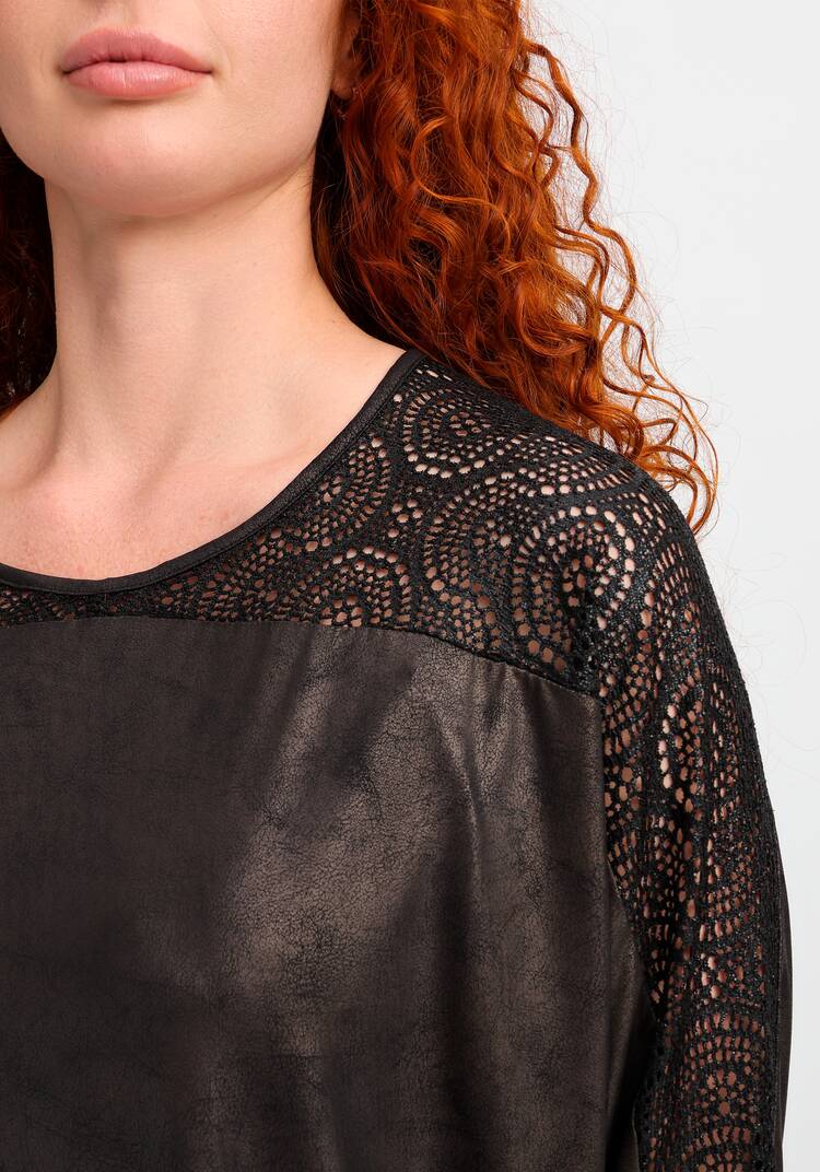 Блуза из матовой экокожи с кружевной отделкой шир.  750, рис. 5