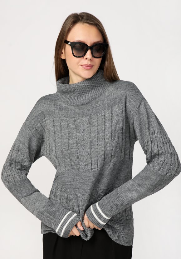 Свитер женский с эффектом структурных кос шир.  580, рис. 1