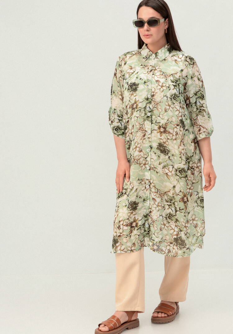 Рубашка удлинённая с цветочным принтом шир.  750, рис. 34