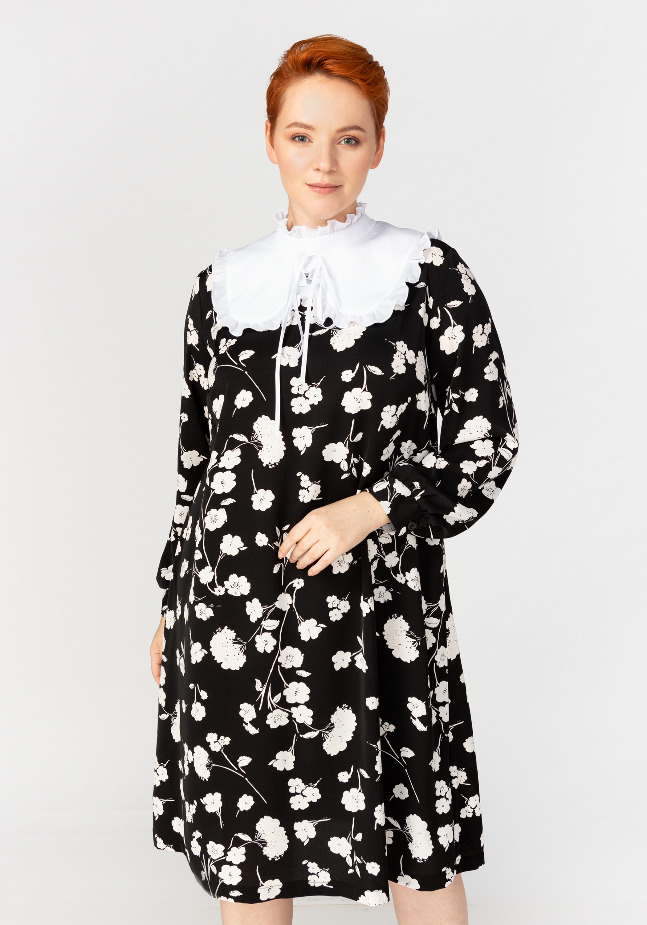 Платье принтованное со съемным воротником Bianka Modeno, размер 52, цвет черный - фото 6