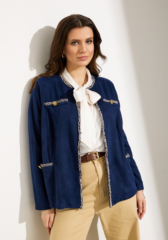 Жакет с тесьмой и декоративными пуговицами шир.  580, рис. 7