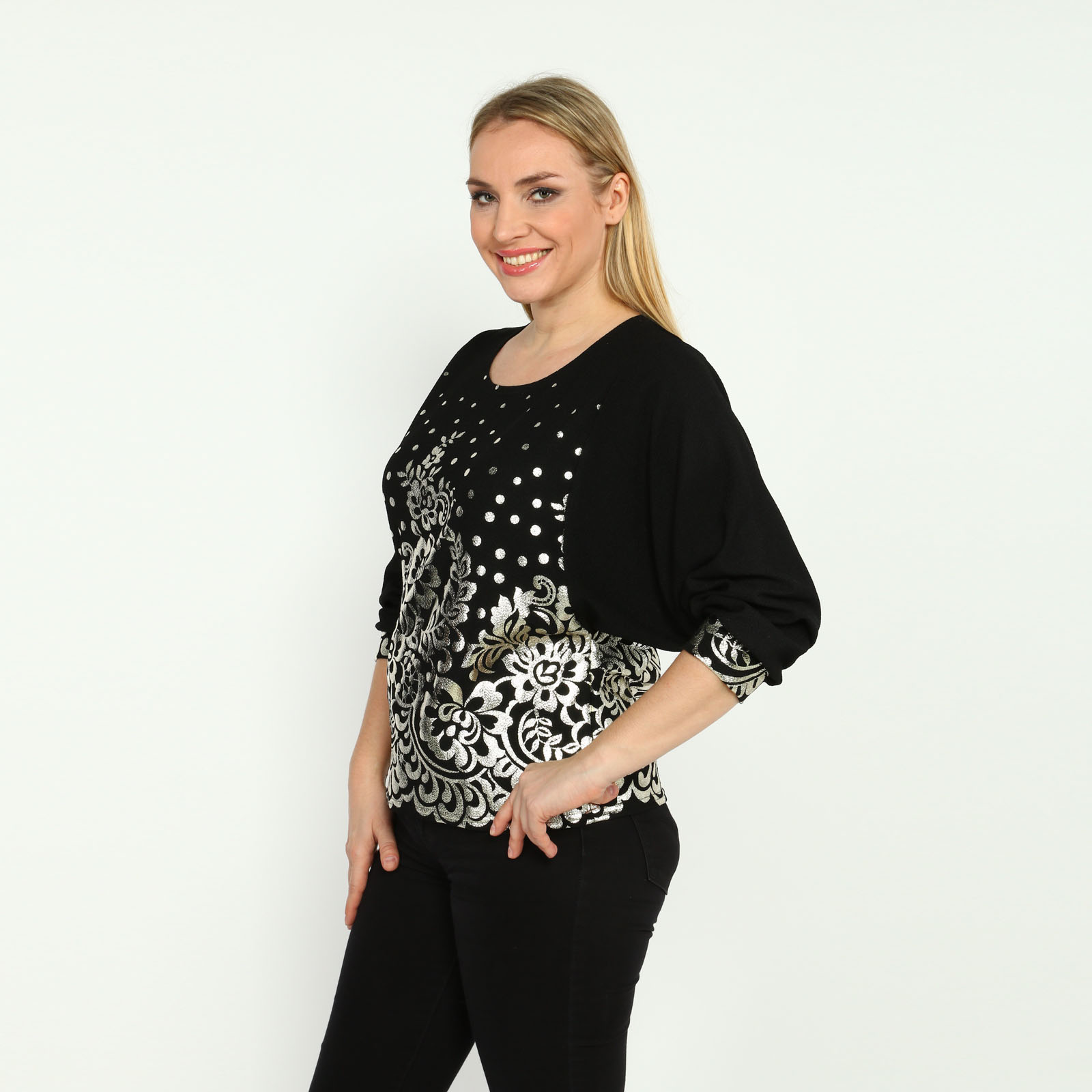 Блуза с блестящим цветочным узором Bianka Modeno, размер 46 - фото 3