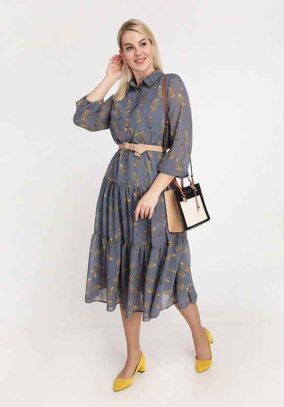 Платье с воланом и принтом перья шир.  580, рис. 5