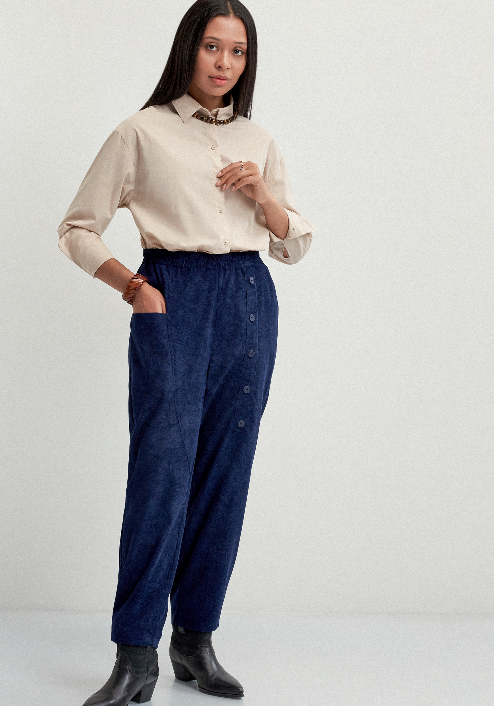 

Брюки с карманом в рельефе, Синий