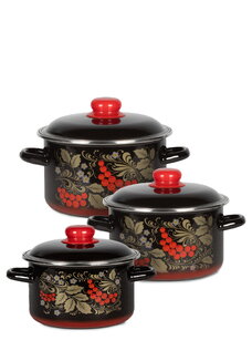 Набор эмалированных кастрюль Рябина, 3 шт.