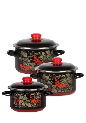 Набор эмалированных кастрюль Рябина, 3 шт.