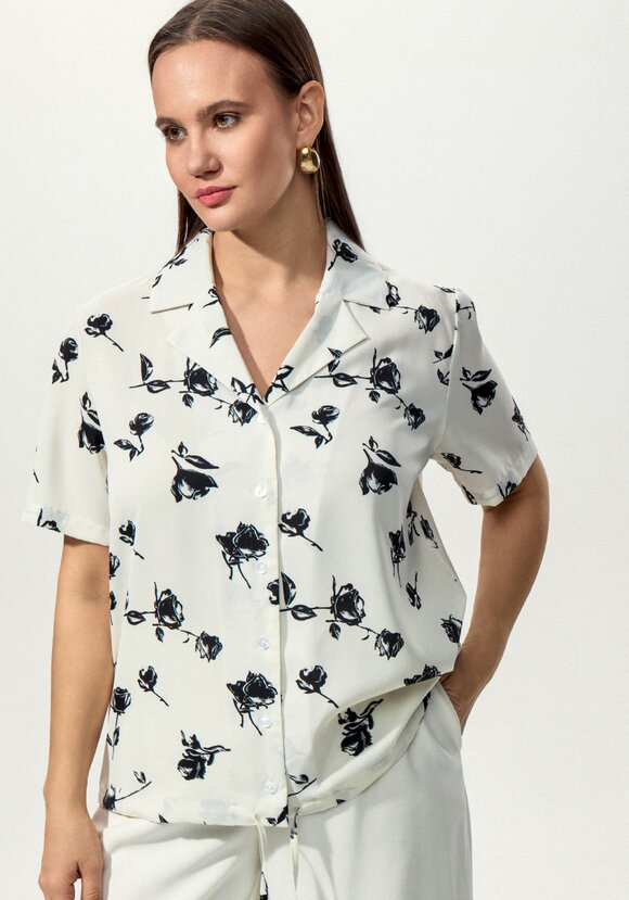 Блуза с отложным воротником в цветочек шир.  580, рис. 8