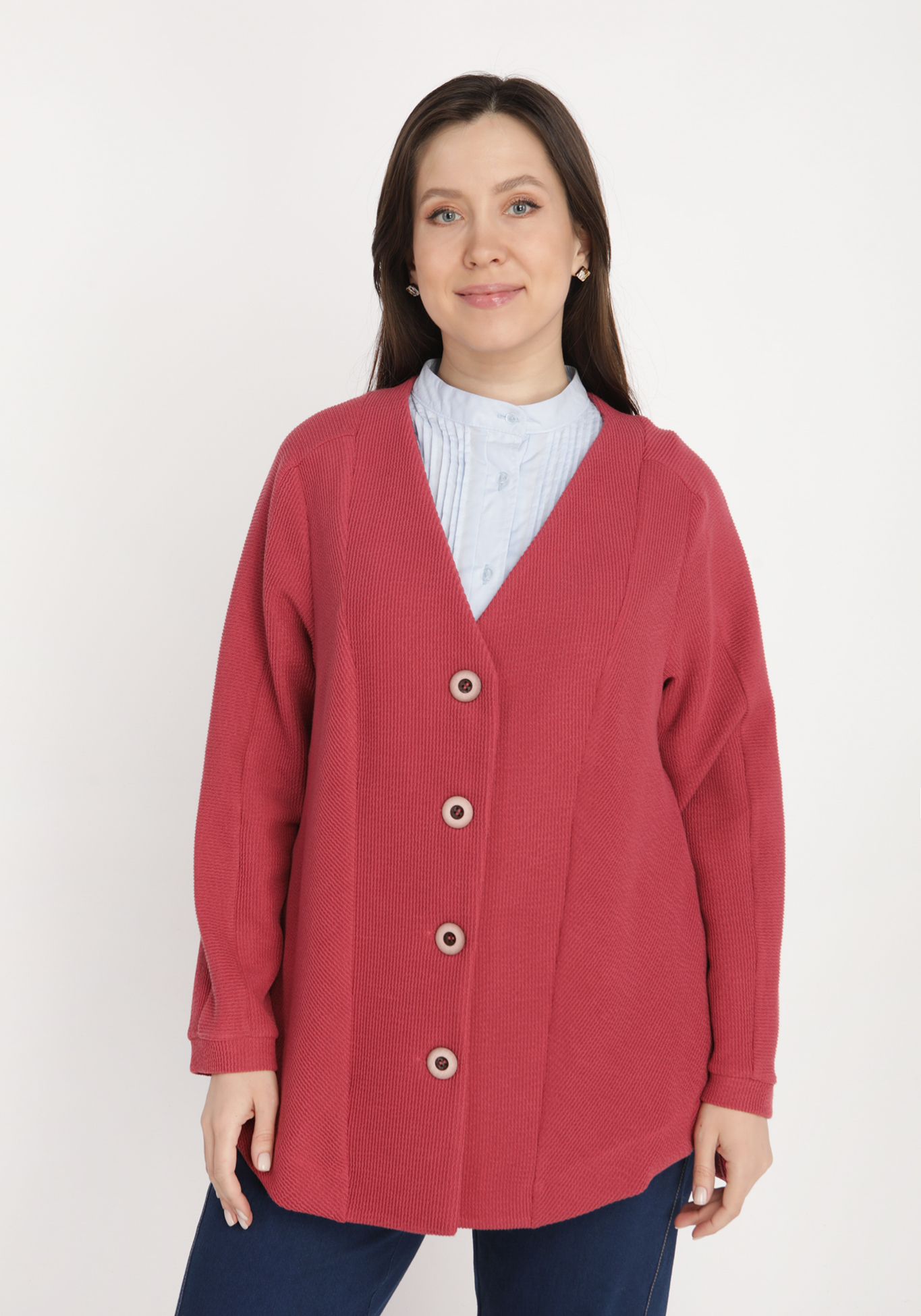 

Кардиган на пуговицах с боковыми разрезами, Бордовый