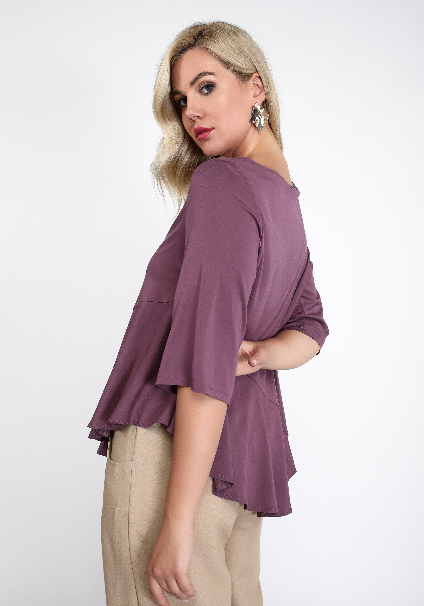 Блуза с ассиметричным воланом Frida, размер 48, цвет серый - фото 6