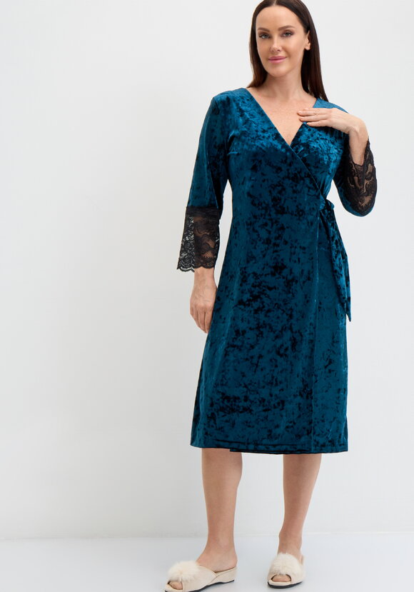 Халат велюровый на запах с кружевом шир.  580, рис. 1