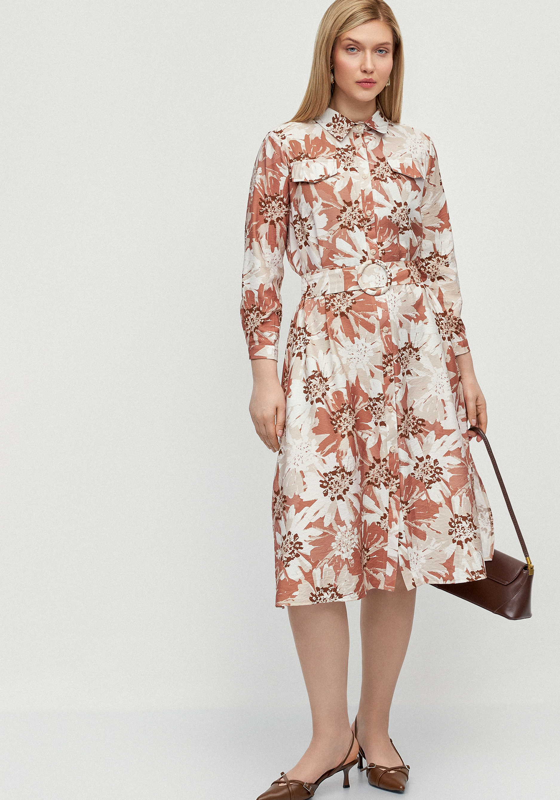 Платье-рубашка с принтом на поясе  "Вивьен "