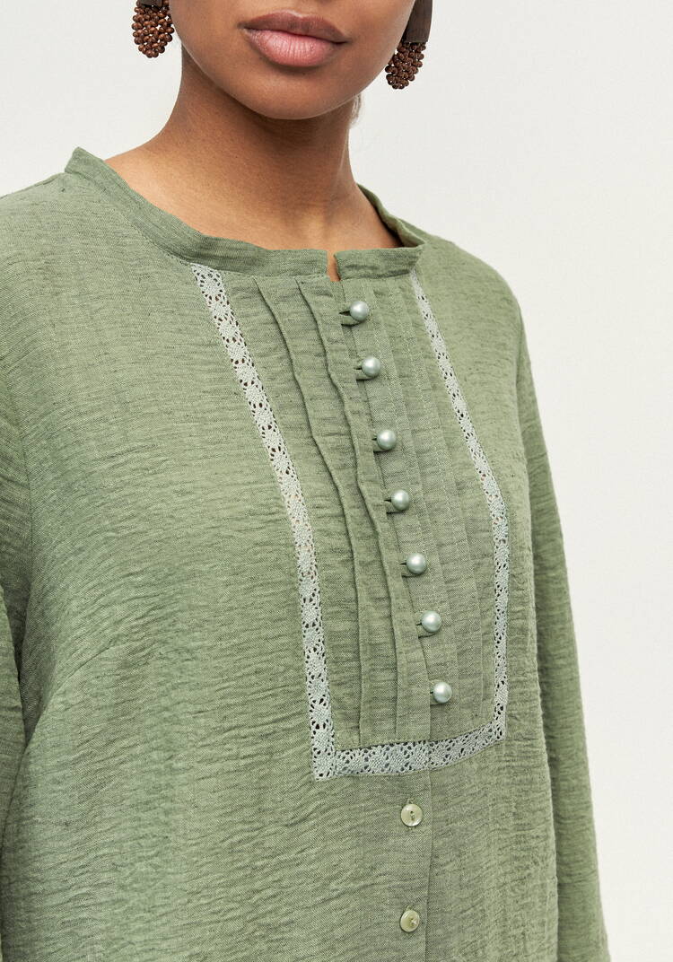 Блуза изо льна с вставками кружева шир.  750, рис. 5